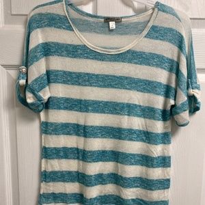 Turquoise and White See through lightweight knit shirt